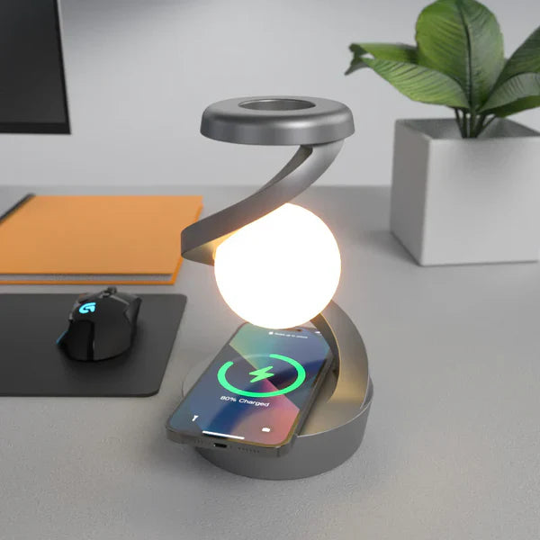 Rotating Suspension RGB LED Lamp with Wireless Charger & Gesture Control